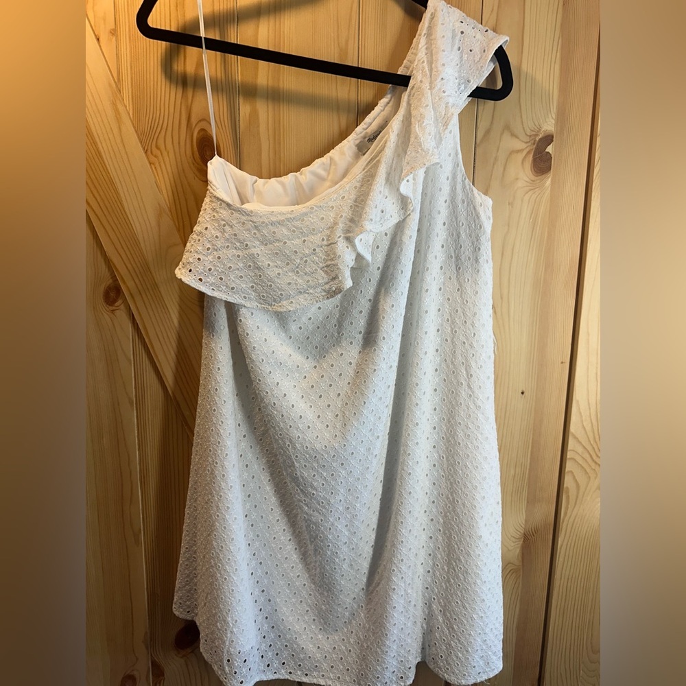 Madewell Montmartre White Eyelet One Shoulder Ruffle Dress - Size M